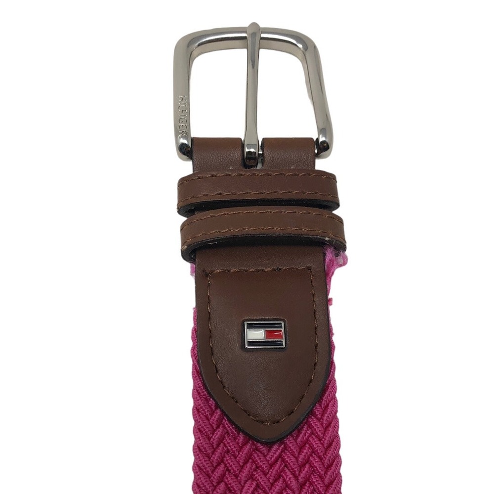 Tommy Hilfiger Mens Pink Woven Braided Bonded Leather Stretch Belt Size 32-34 - Picture 3 of 7